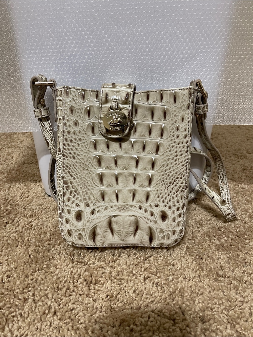 Brahmin Cream Croc-Embossed Leather Crossbody